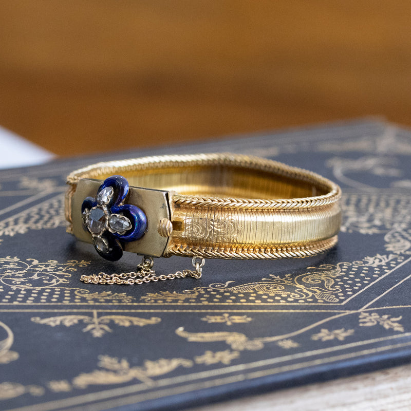 Victorian Diamond and Enamel Fancy Mesh Bracelet