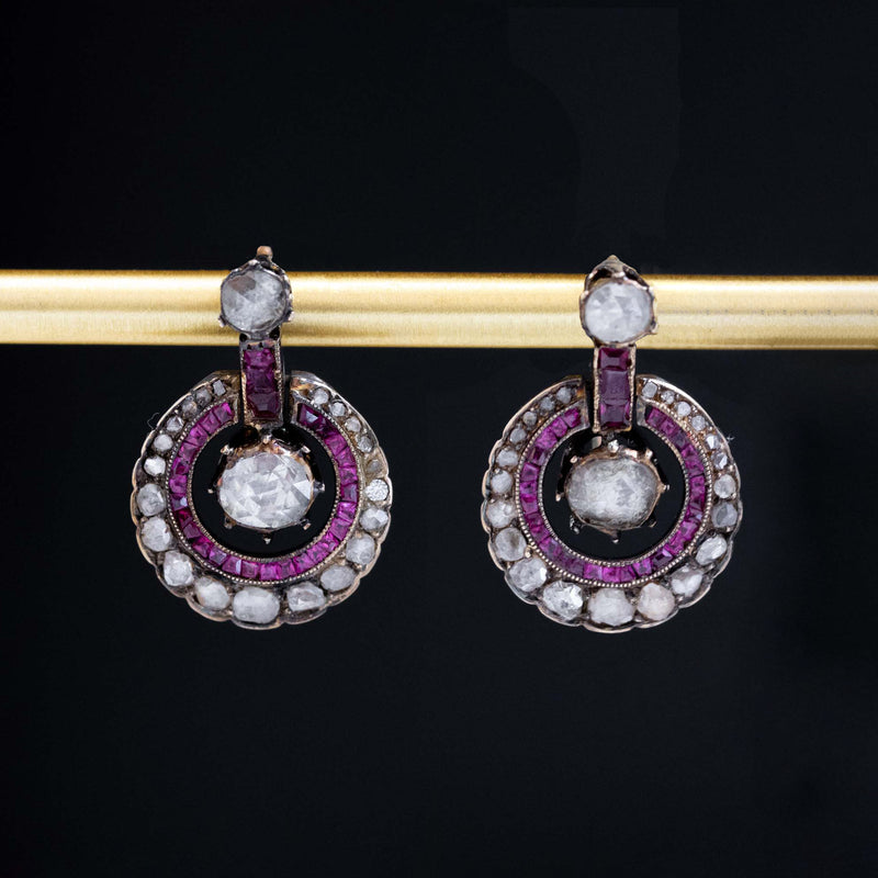 1.60ctw Victorian Ruby & Diamond Earrings