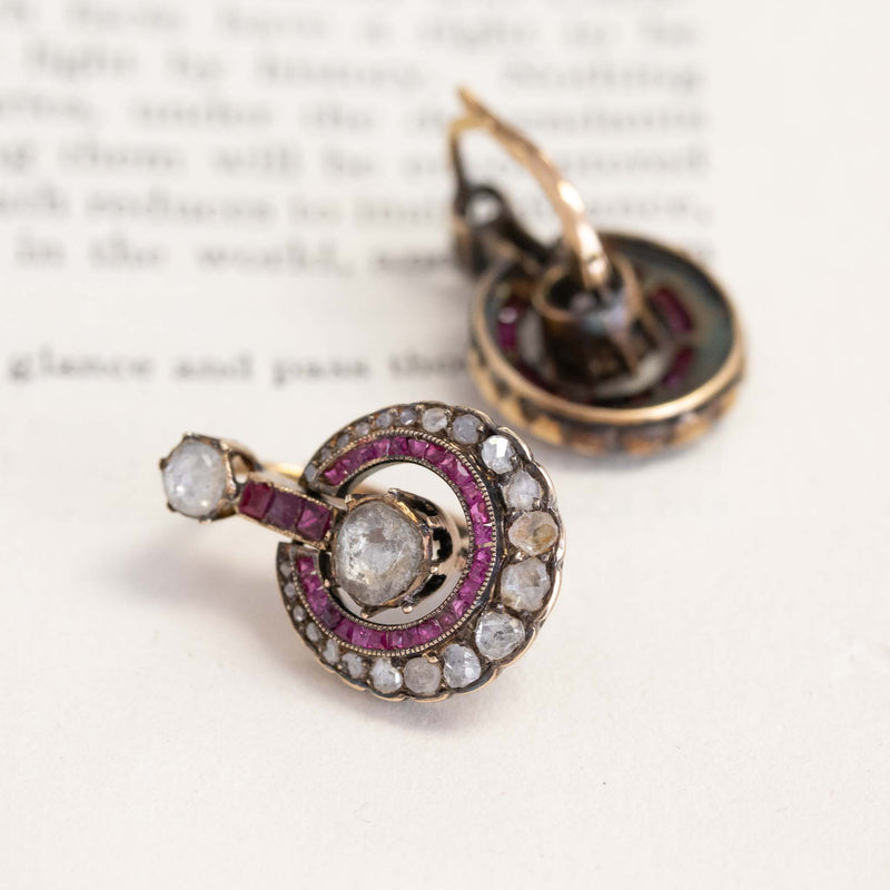 1.60ctw Victorian Ruby & Diamond Earrings