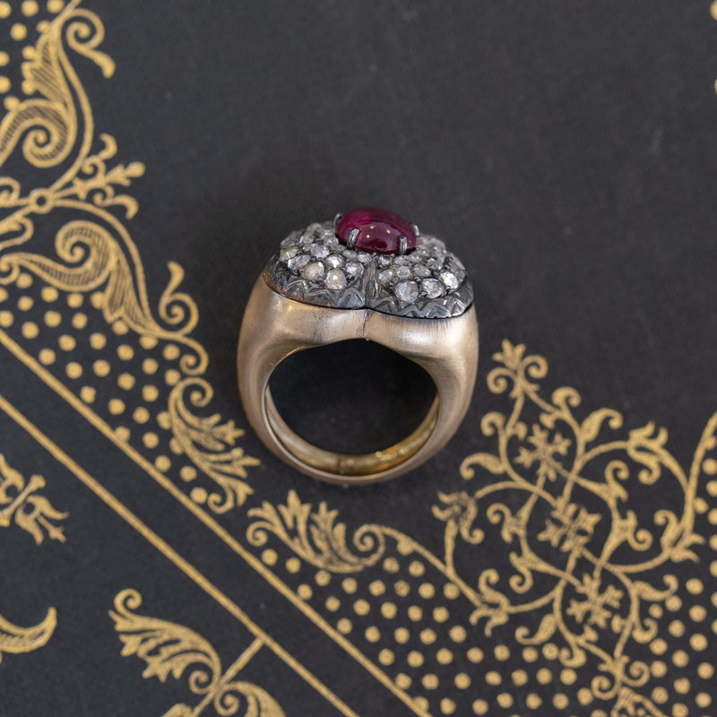 3.30ctw Vintage Ruby & Diamond Heart Motif Ring