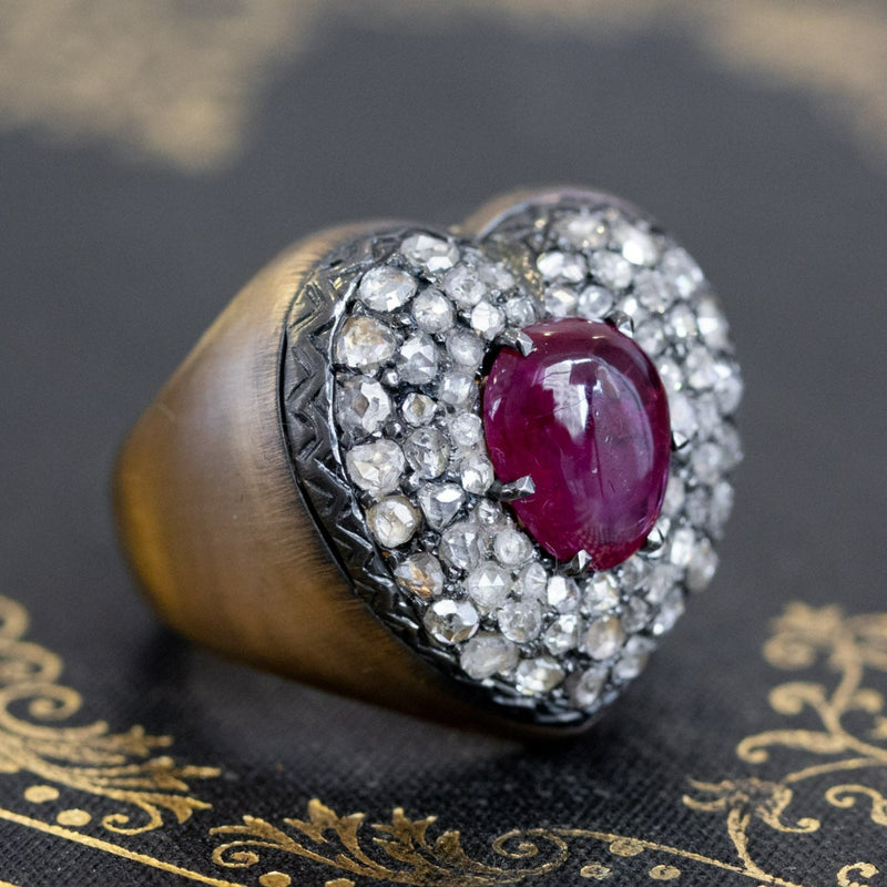 3.30ctw Vintage Ruby & Diamond Heart Motif Ring