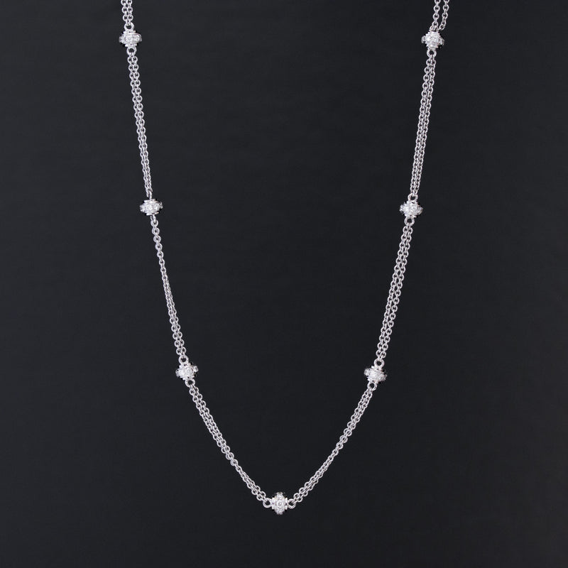 1.04ctw White Gold Double Cable Diamond Rolling Ball Necklace