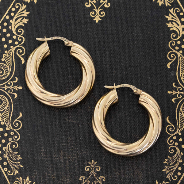 Vintage Twist Hoop Earrings, Italian