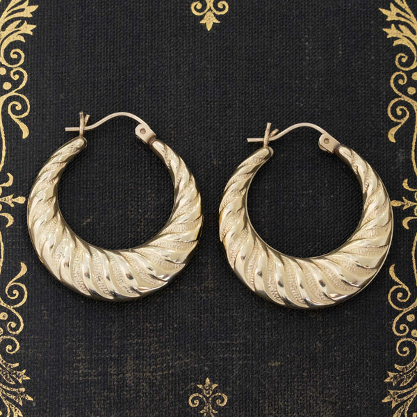 Vintage Wavy Etched Hoop Earrings