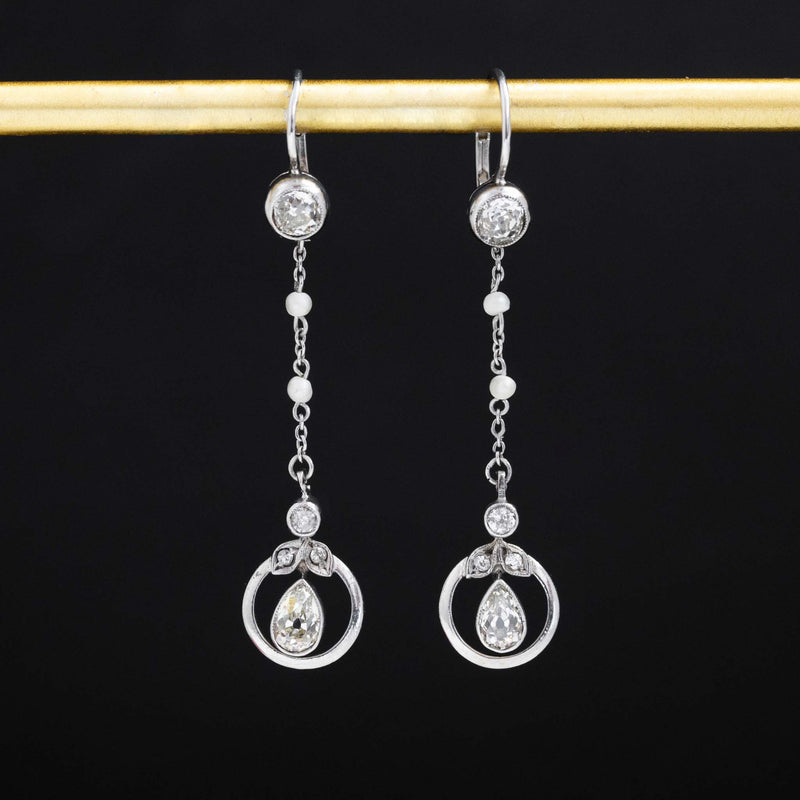 1.55ctw Vintage Pearl & Diamond Drop Earrings